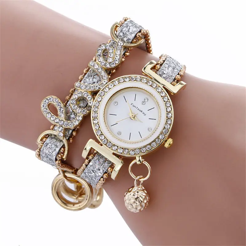 

Fashion Women's Watch Crystal Alloy Analog Love Quartz Bracelet Dress Wrist Watches Girls Gift