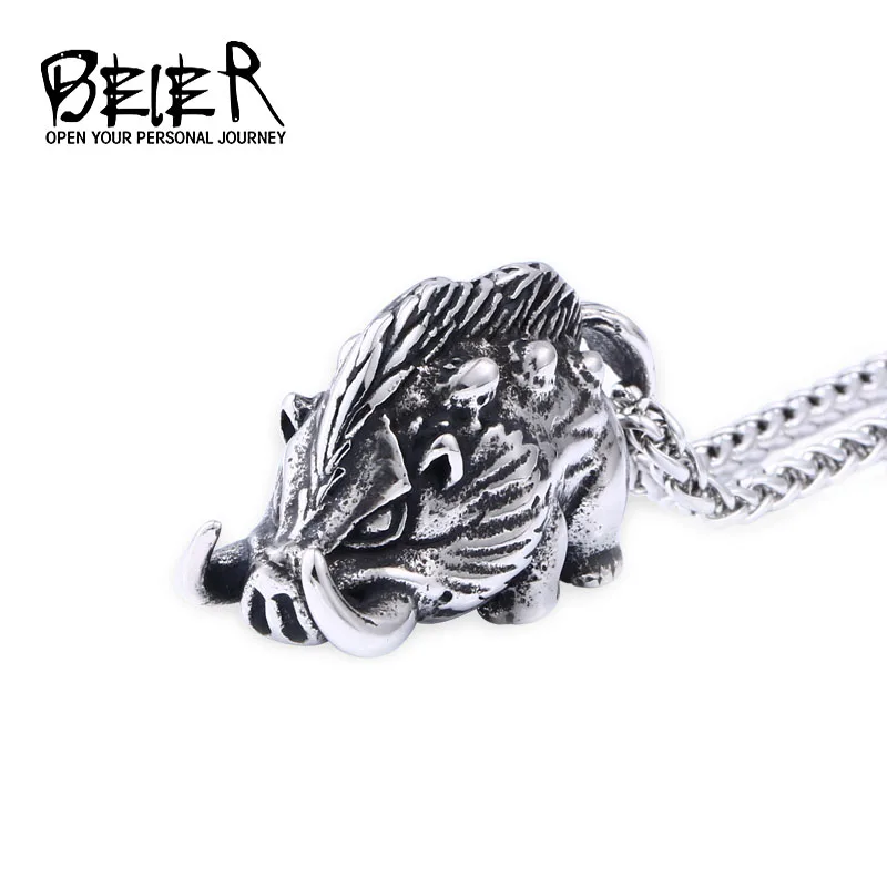 Колье мужское с кулоном викинг-кабан из высококачественной винтажной ювелирной стали 316L Nordic Animal Charm Beier LLLHP144P.