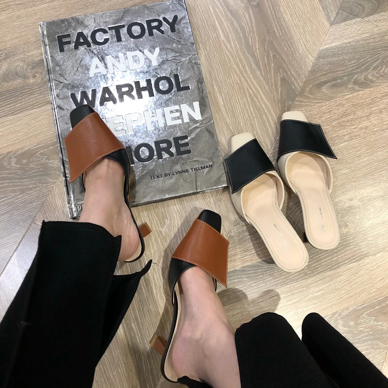 

Women's Slippers calzado mujer Spring/Autumn mules zapatos de mujer outdoor mixed colours silver shoes for women mid-heels