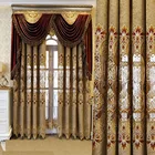 Роскошные шторы с вышивкой для виллы, тюлевые шторы для гостиной, европейские Коричневые Шторы, тюлевые прозрачные оконные занавески с геометрическим рисунком X-M041 # WS