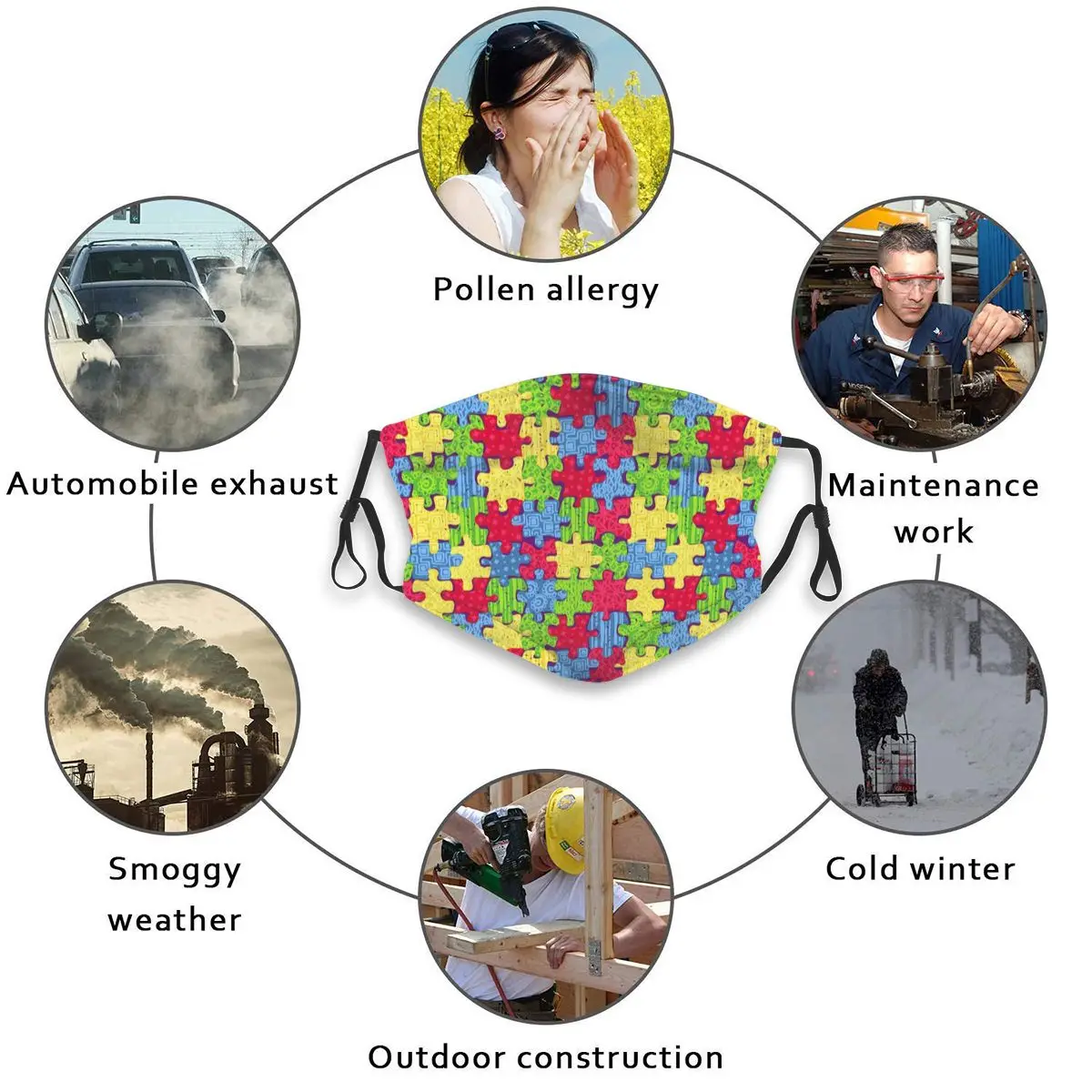 

Anti-Pollution PM2.5 Filter Masks Autism Awareness Love Puzzles Background Activated Carbon Antibacterial Dust Proof Face Cover
