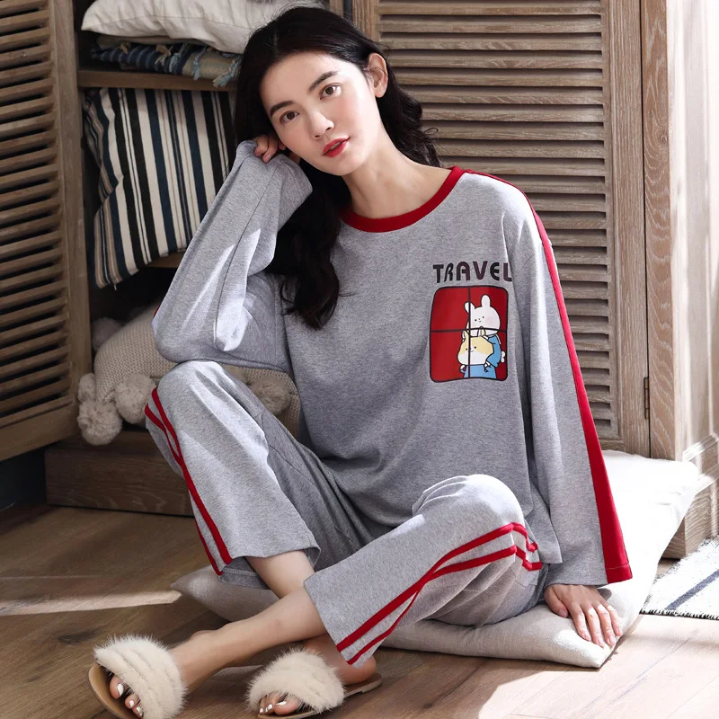 LYun осенние и зимние женские хлопковые пижамы теплые с рисунками из мультфильмов