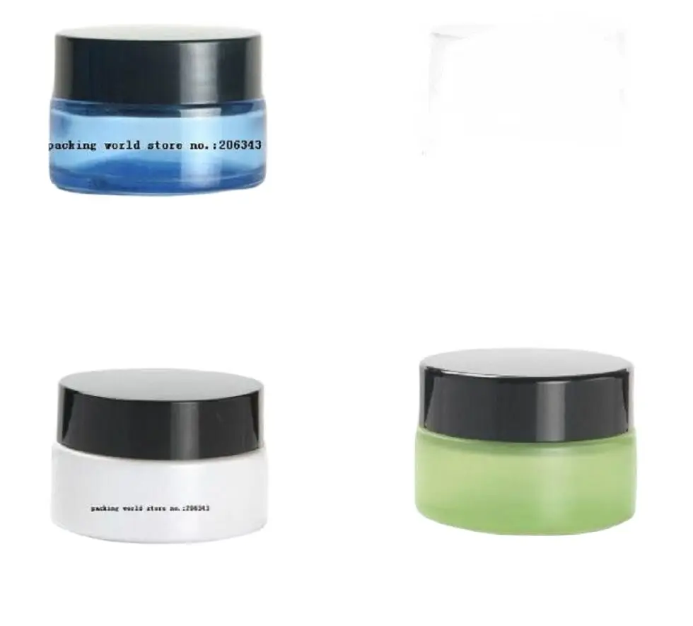 20 г синих/зеленых/матовых/белых стеклянных банок Черная крышка для эссенции/крем
