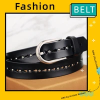 leather belt womens free punch leather black rivet punk fashion wild european and american style full hole belt jeans belt