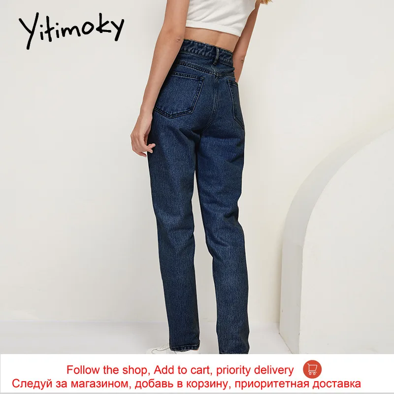 

Yitimoky Mom Jeans High Waist Jeans Woman Denim Black Pants Full Length Trousers Fashion Clothes 2021 Spring Blue Harem Pant New