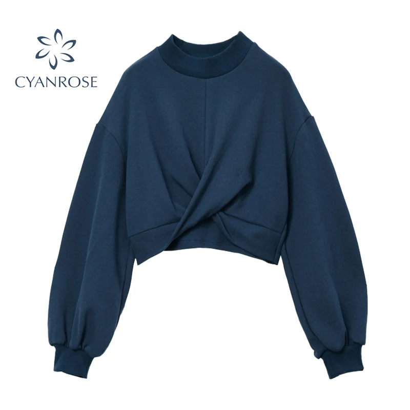 Женская Повседневная Толстовка с длинным рукавом однотонный пуловер крестом и