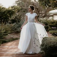 vintage bohemian wedding dresses lace cap sleeves boho long bride gown chiffon beach bridal gown robe de mari%c3%a9e white simple