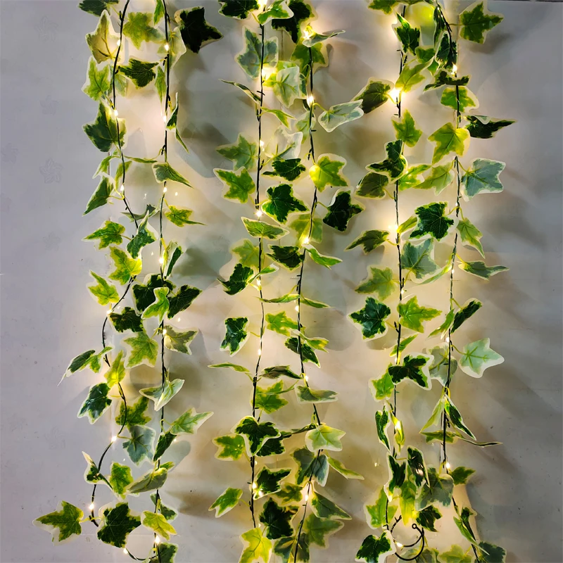 

2m 20LED Artificial Leaf Ivy Fairy String Lights Vine Garland Wreath Hanging With lamp Wedding Christmas Garden Holiday Decor