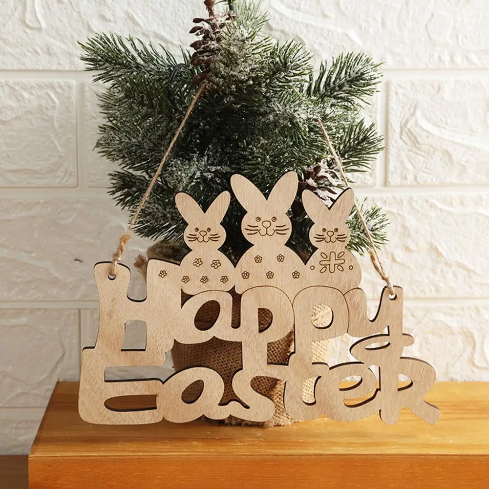 

Easter Wooden Decoration Bunny Happy Easter Door Hanging DIY Ornaments For Home Decor Pendant Rabbit Wood Party Craft Easte J9R5