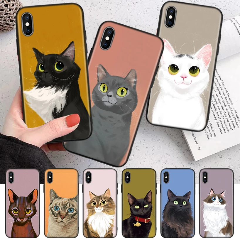 

Cat Cute Kitten Cartoon Silicone Case Coque For iPhone 11 Pro Max 12 Mini 13 X XS XR 7 8 6 6S Plus 5 SE Phone Shell Cover Funda