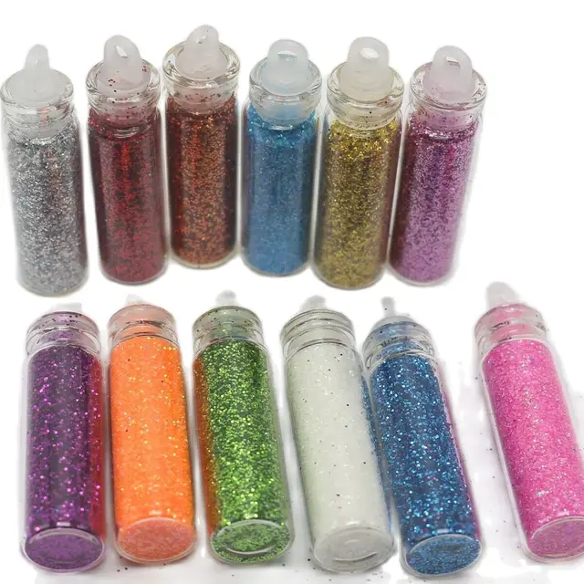 12 Bottles Mini Glass Vial Charm Nail Art Glitter Powder Crafts Dust Nail Tips 1
