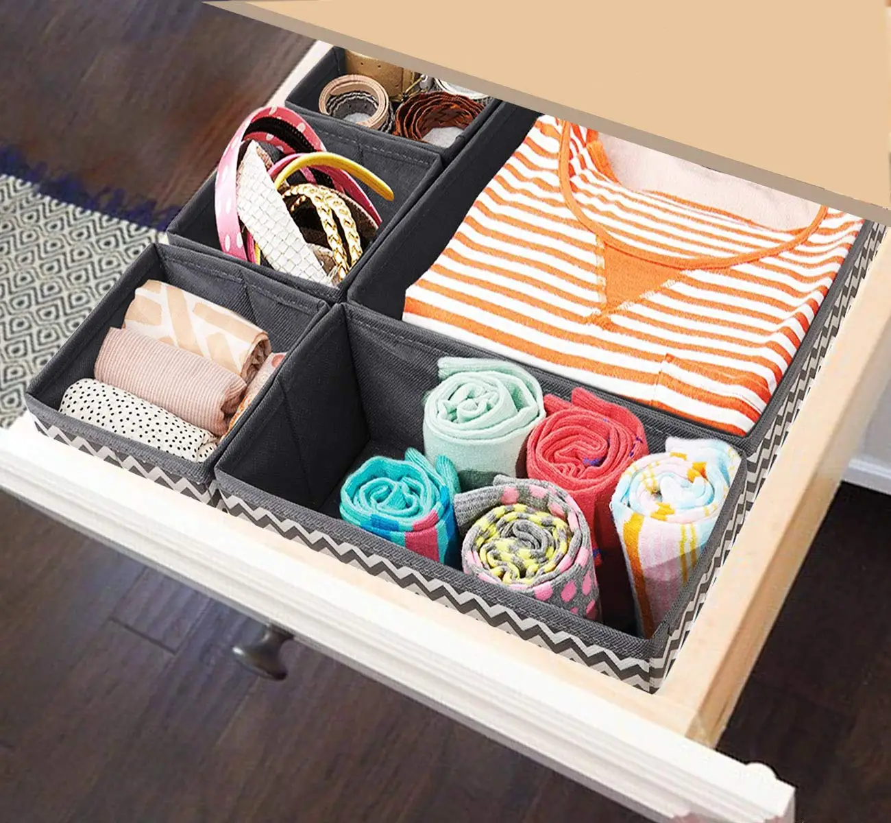 

6Pcs Foldable Home Storage Organizador Non-woven Closet Drawer Organizer Storage Cubes Box Underwear Bras Socks Storage Box