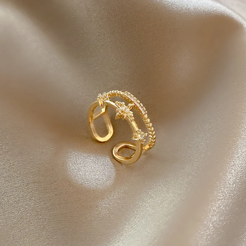 

Korean Style Double Layer Star Adjustable Ring For Women Fashion Gold Plated Finger Rings Girls Wedding Jewelry Gift Wholesale