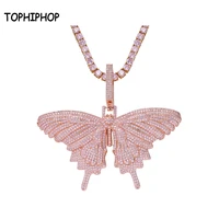 tophiphop fashion bling iced out big butterfly pendant necklaces micro pave aaa cubic zircon charm hip hop necklace for gifts
