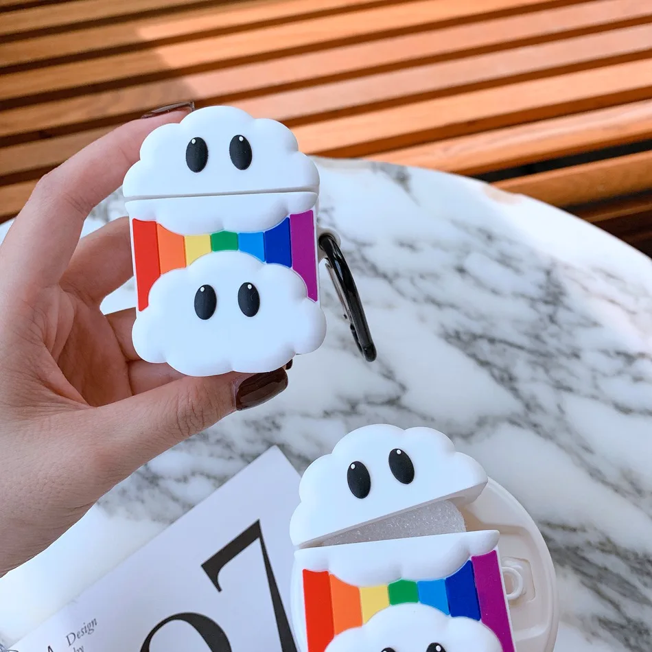 Чехол для наушников с динозавром для Airpods 2, чехол с милой рыбкой для Apple Air pods, силиконовый чехол с солнечным цветком, Радужный чехол для ушей, улыбка