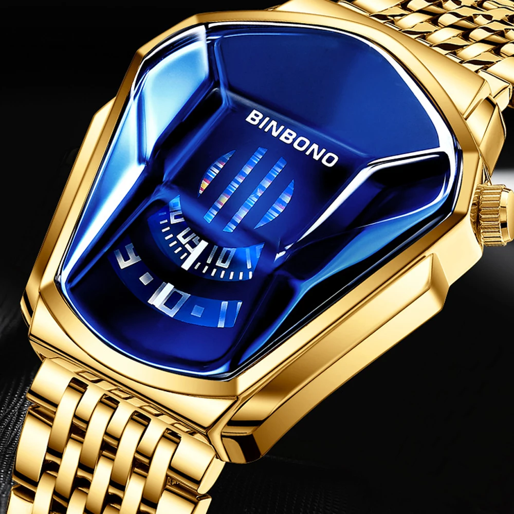 

Creative Locomotive Mens Watches Quartz Men's Watch Waterproof Sports Male Clock Gold Steel Relogio Masculino Dropshipping XFCS