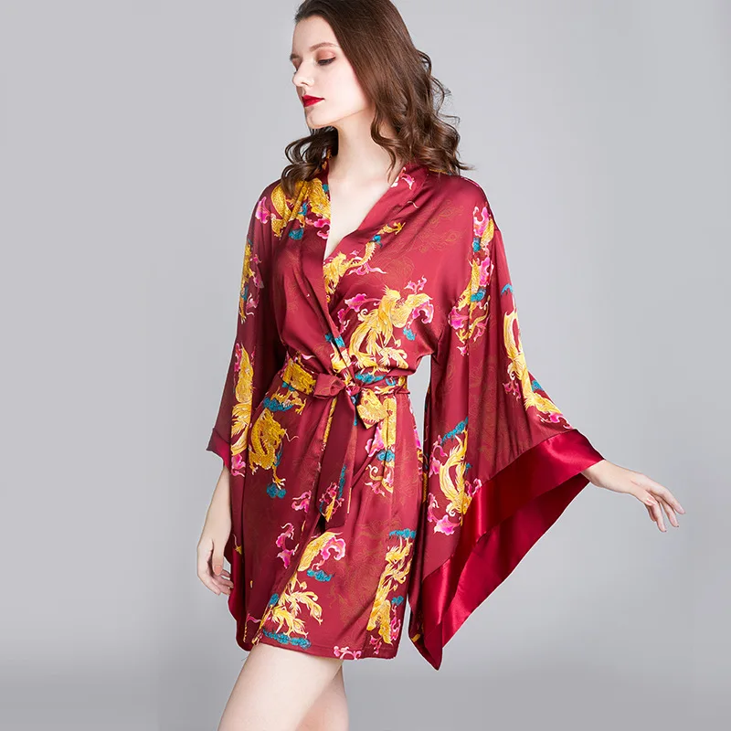 

Rayon Sleepwear Lady Print Dragon Phoenix Kimono Bathrobe Gown Nightgown Clothes Nightwear Intimate Lingerie Sexy Homewear