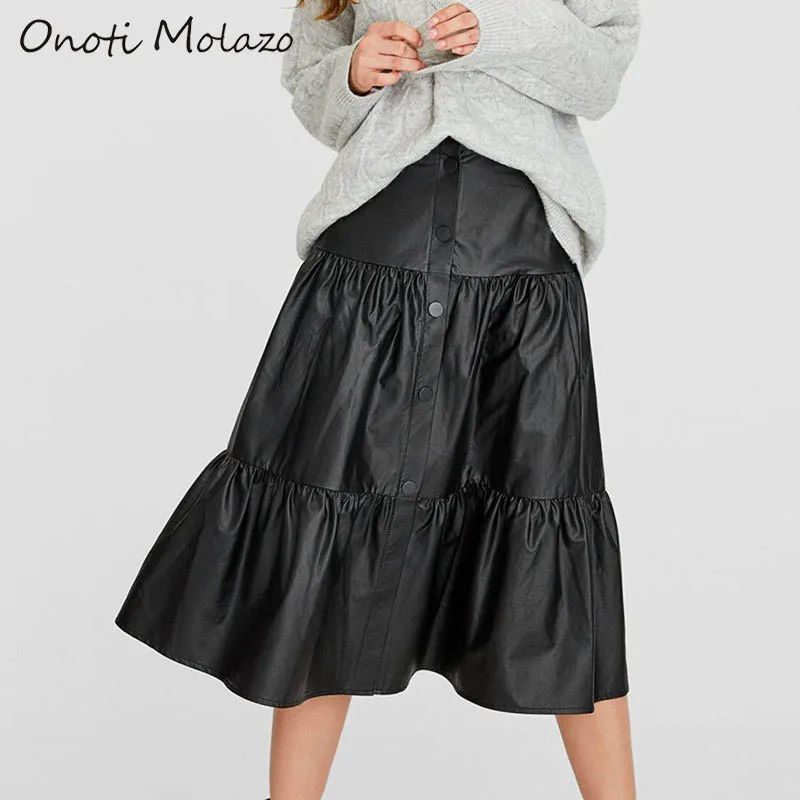 Женская юбка из ПУ кожи Onoti Molazo повседневная Осенняя Свободная макси весна