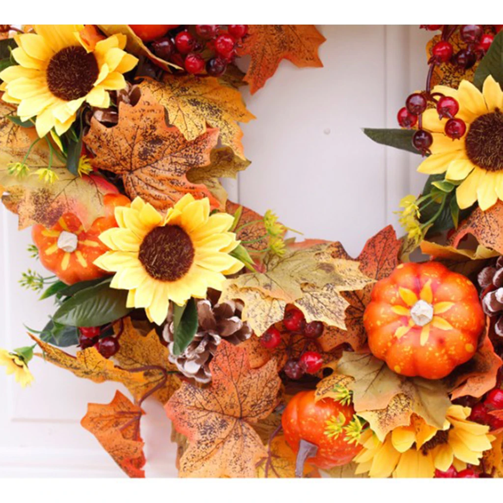 

2Pcs Fall Wreath Door Garland Maple Leaf Home Wall Decor for Thanksgiving