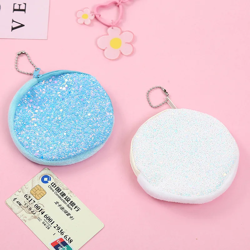 Новый Круглый креативный блестящий кошелек для монет мини блестящая сумка