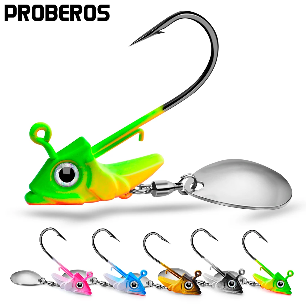 

PROBEROS 1PCS Jig Head Fishing Hooks 7.5g-10.5g-15g Exposed Barbed Hooks with Spinner Spoon Soft Lure Jigging Fishhooks Tackle