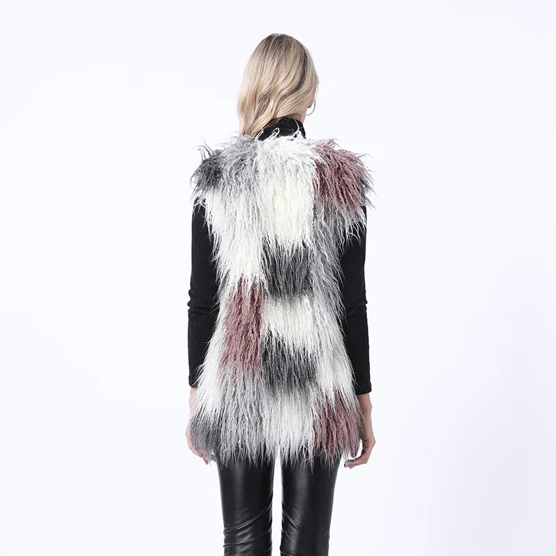 Faux Fox Fur Vest Women's Jacket Mid Length Stitching Vest Fluffy Coat Sleeveless Fourrure Femme 2021 Real Photo Quality Teddy