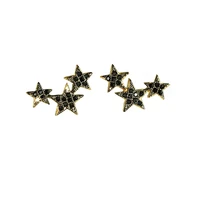 925 sterling silver 14k gold plated black zircon star stud earrings for women korean style ins cute studs piercing earrings