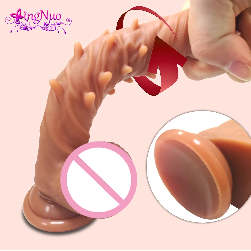 Реалистичный большой фаллоимитатор с шипами гибкий пенис член присоской