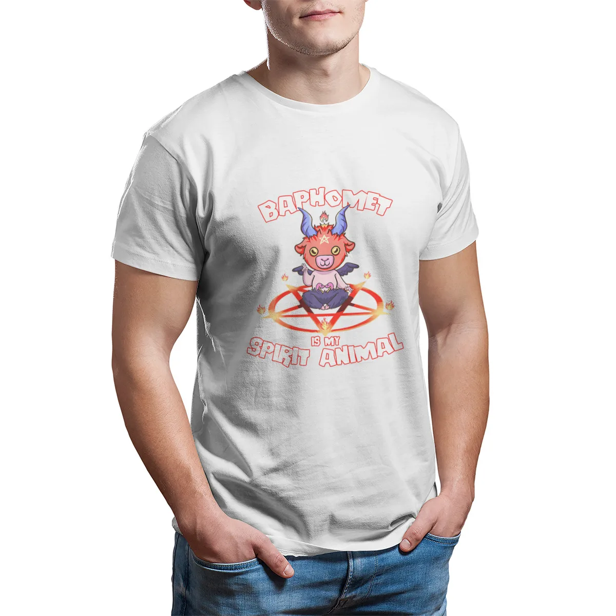 

Streetwear Retro T-shirt Baphomet is My Spirit Animal Cute Sat T-Shirt Couples Matching Short Sleeve Anime Sleeve