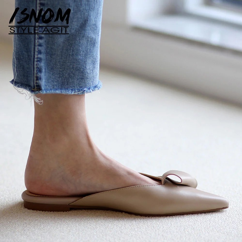 ISNOM 2021 женская обувь из натуральной кожи Туфли без задника на плоской подошве