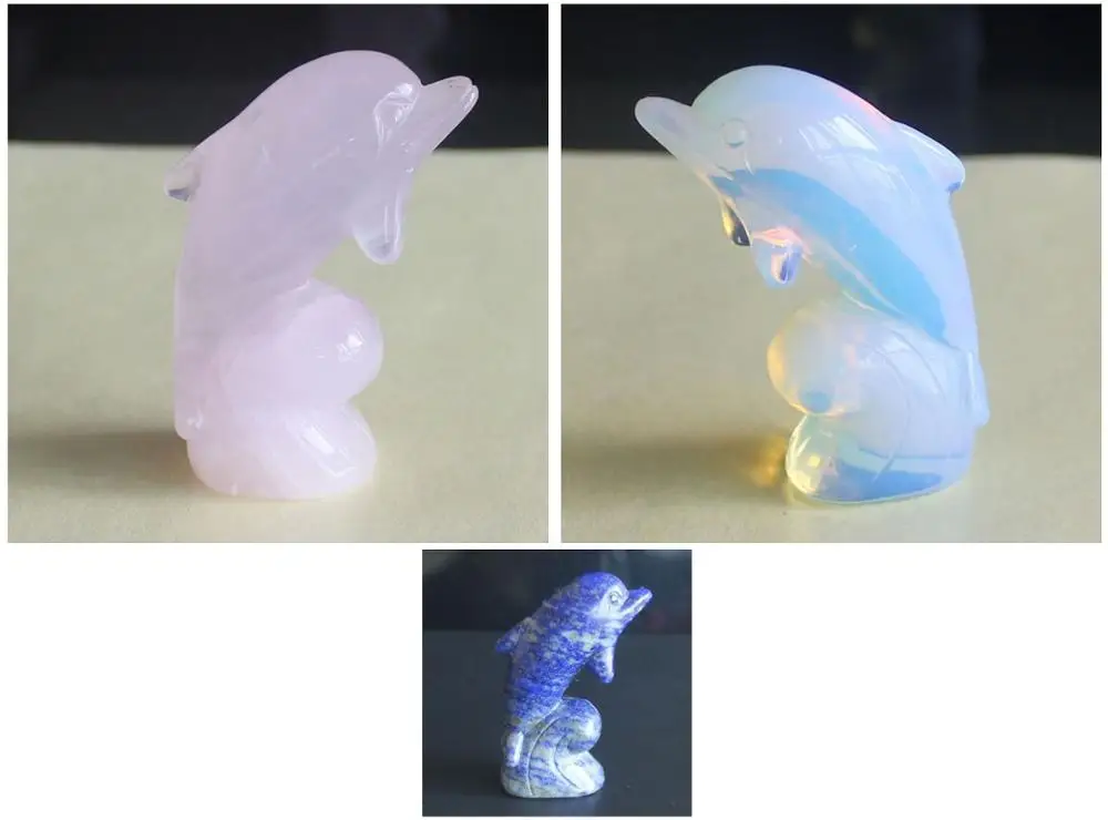 

Hand Carved Mixed Gemstone quartz crystal Dolphin animal Figurine Animal statue