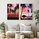 Пляжное кокосовое дерево в скандинавском стиле плакат закат светящиеся принты природный пейзаж настенная живопись на холсте Современные картины декор для гостиной