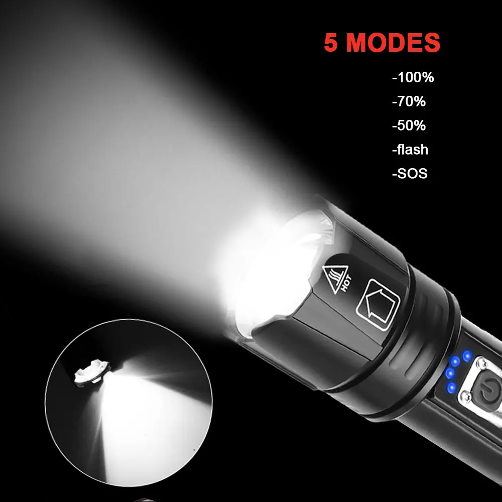 Портативный Ультра высокая яркость XHP70 светодиодный светильник 18650 XHP50 флэш-светильник USB Перезаряжаемый Тактический светильник 26650 фонарь с зумом