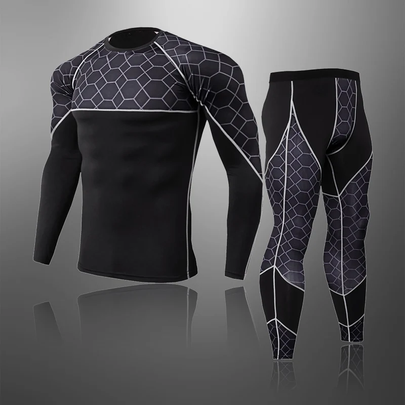 

Men Long Sleeve T shirts Pants Compression Running Set Men Bodybuilding Thermal Underwear Quick-Drying Fitness Tracksuits
