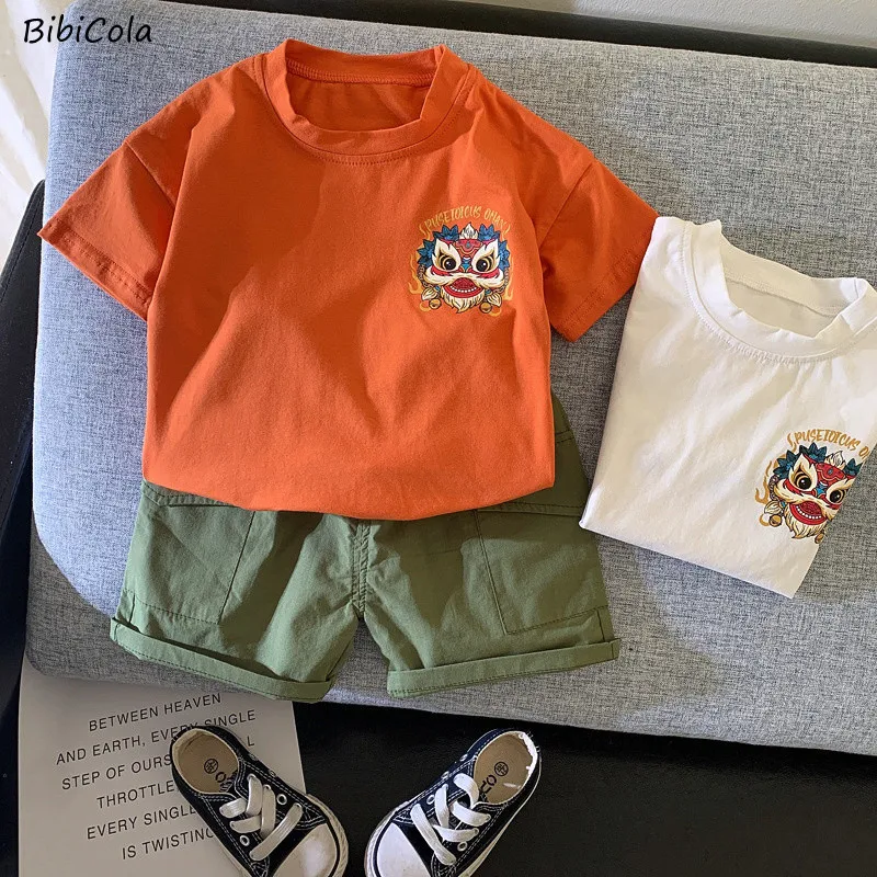 

2pcs Kids Toddler Baby Boys Clothes Set Cartoon Print Tops T-shirt+Shorts Outfits Children Little Boys Clothing Set 1-4Years