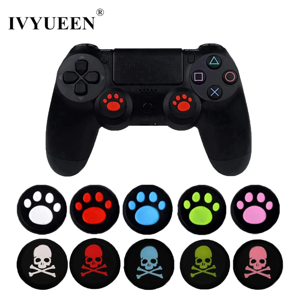 IVYUEEN 2 шт. силиконовый джойстик с принтом кошки/черепа, джойстик для Dualshock 4 PS4 Pro Slim, контроллер для XBox One X S