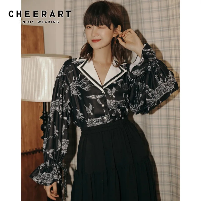 Дизайнерская винтажная блузка CHEERART 2020 рубашка с длинным рукавом женская