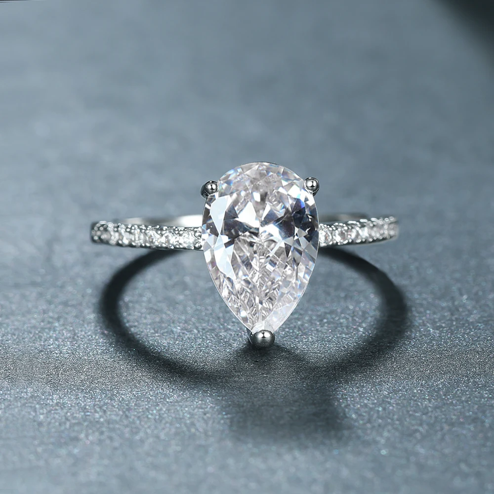 

Minimalist Silver Color Water Drop Rings For Women Pigeon Eggs Zircon Ring Fashion Simple Love Bridal Wedding Jewelry Gift