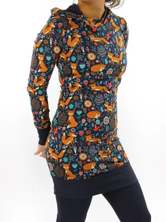 

Women Foxes Printed Sweatshirt Mini Dresses with Hooded Long Sleeve Pullover Hoodies Dress for Women Good Quality Autumn Outwear