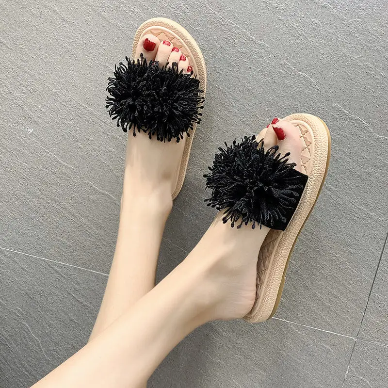 Шлепанцы женские с цветами повседневные замшевые домашние тапочки плоская