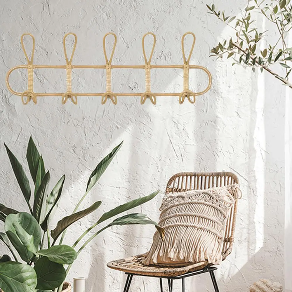 Винтажные Большие Настенные Крючки из ротанга в скандинавском стиле органайзер