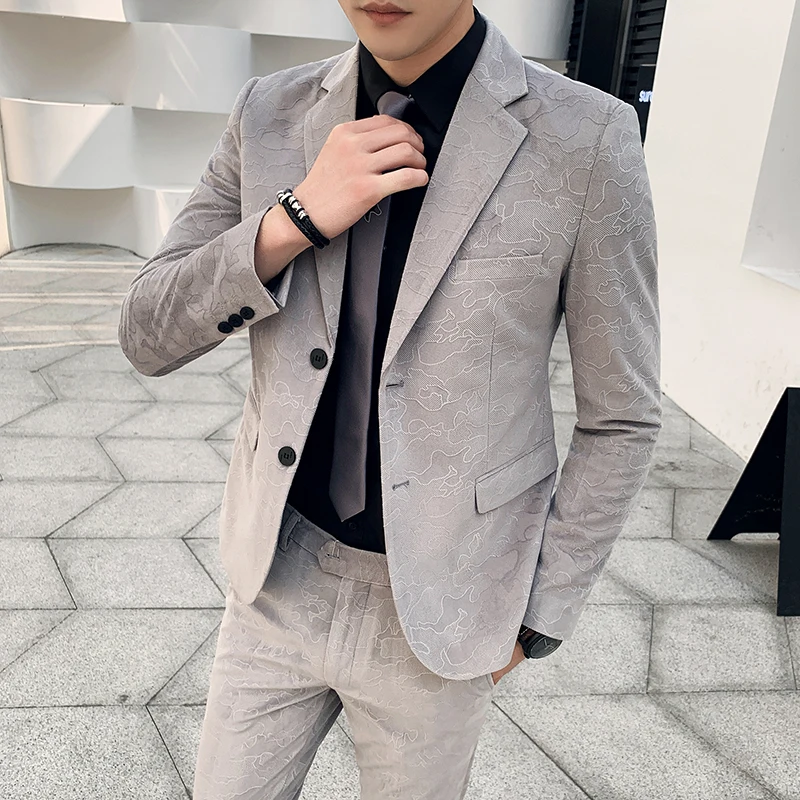 2019 мужские костюмы азиатского размера серый официальный Блейзер брюки свадебный