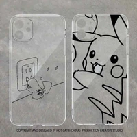 takara tomy pokemon pikachu transparent case for iphone 1313pro13promax13minxsmax1112pro12mini phone couple case cover