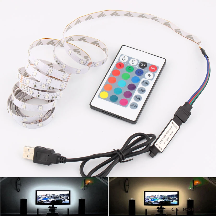 

USB RGB TV Backlight DC 5V RGB LED Strip Diode Luminous Tape PC 2835 SMD Flexible 50CM 1M 2M 3M 4M 5M DC 5V USB LED Strip Lights