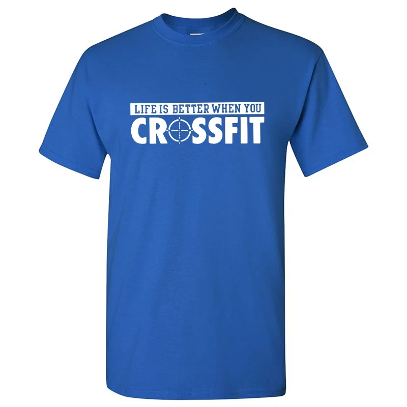 Летний топ с коротким рукавом camisetas Crossfit spartan Мужская футболка тренировочный топ для тренажерных залов утяжелители фитнес хлопковая футболка - Цвет: Blue-H