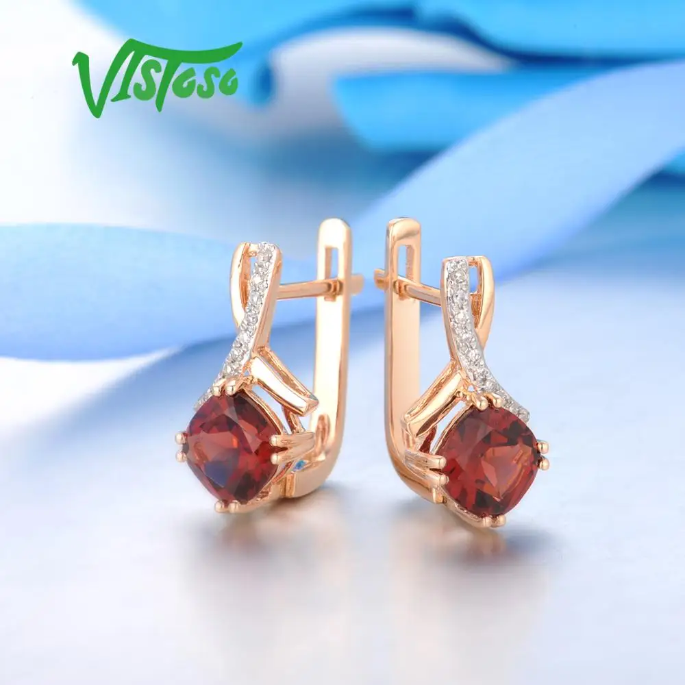 VISTOSO золотые серьги для женщин подлинные 14K 585 розовое золото Сияющий гранат сверкающие алмазные серьги обручальные свадебные украшения