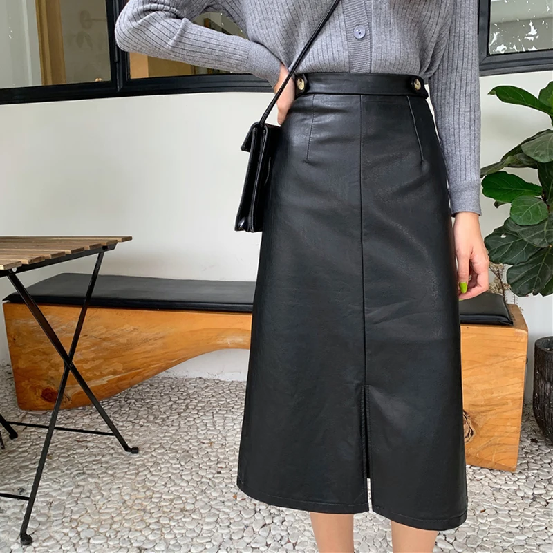 BGTEEVER осенне-зимняя юбка трапециевидной формы из искусственной кожи Женская