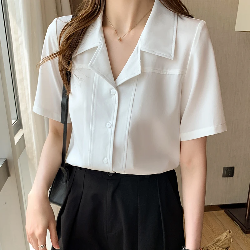 

2021 New White Suit Collar Short-Sleeve Texture Shirt Women's Design Sense Loose-Fit Fashion Western Style Summer
