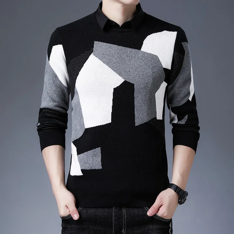 Shirt Clothes Warm 2021 Twinset Brand Autumn Collar Winter Thick Sweater Pullover Men Fashion Pattern Christmas Knitted Hombre
