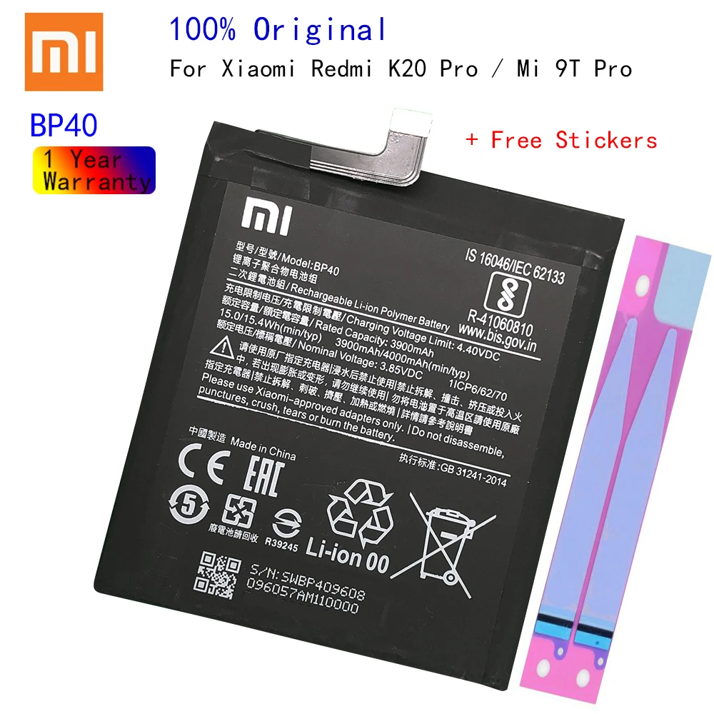 

Оригинальный аккумулятор Xiao mi 100% BP40 4000 мАч для Xiaomi Redmi K20 Pro / Mi 9T Pro BP40, сменные батареи для телефона